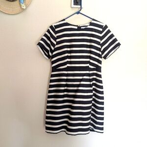 H&M Sheath Dress with Empire Waist Black and Cream Striped Size 10 Fully Lined